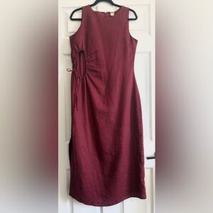 NWT Magaschoni Linen Burgundy Fully Lined, Side Slit, Side Open Detail Dress